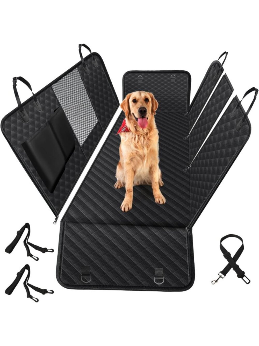 100% Waterproof Dog Car Seat Cover - Heavy Duty Hammock with Mesh Window, Large